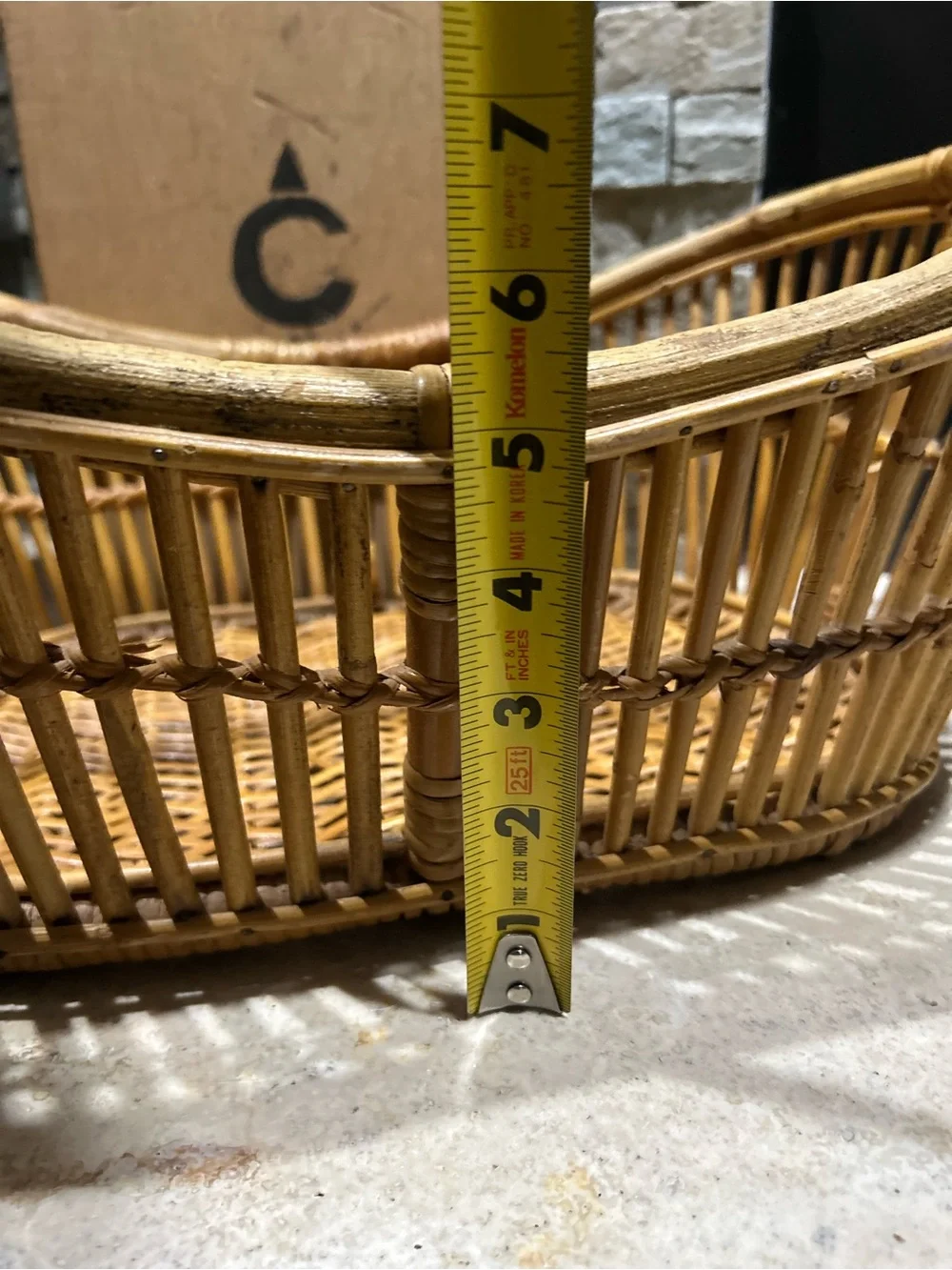 Vintage Bent Bamboo and  Natural Rattan Handled Basket